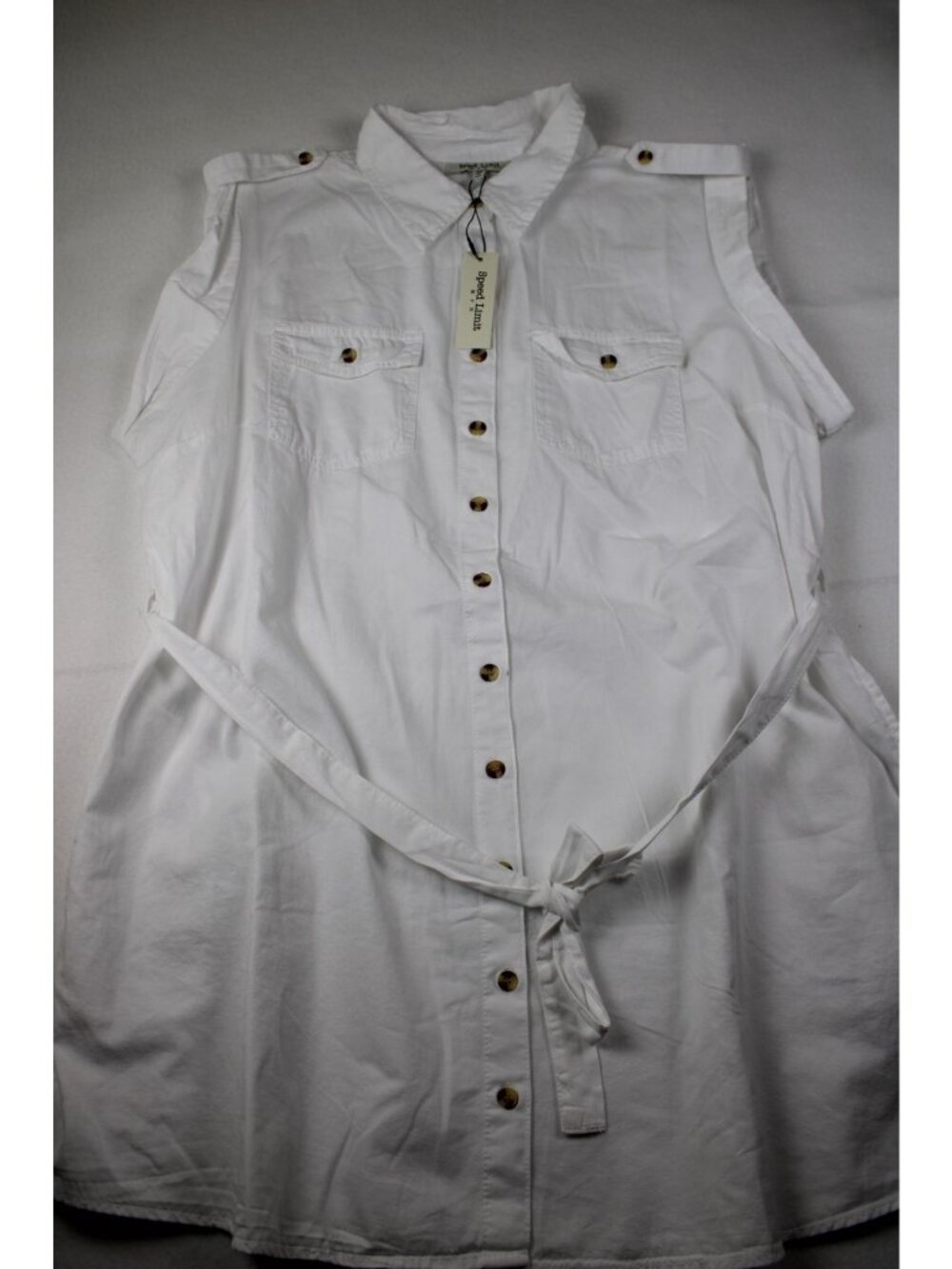 NWT Speed Limit White Sleeveless Belted Shirt
